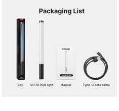 Ulanzi VL119 RGB Handheld Stick Light Wand Tube LED Video Light CRI 95+ 2500K-9000K 2000mAh Photography Lighting Fill Lamp