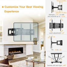 Full Motion TV Wall Mount Bracket,  Extending Arm Articulating, Swivel, Tilt Fits 26-60 Inch Flat Curved TVs, VESA 400x400mm