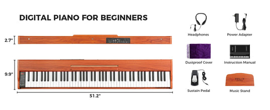 Fesley Weighted Piano Keyboard 88 Keys: Full Size Electric Keyboard Piano for Beginners, Portable 88 Key ,Sustain Pedal