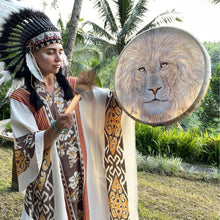 Handmade Siberian Shaman Drum with Lion Totem