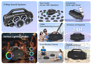 Tronsmart Bang Max Speaker 130W Party Speaker with 3 Way Sound System, Sync Up 100+ Speakers, APP Control, Guitar/Mic Input