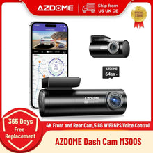 AZDOME M300S 4K Dash Cam Front and Rear, 5.8G WiFi GPS Dash Camera for Cars, Free 64GB SD Card, Voice Control, WDR Night Vision