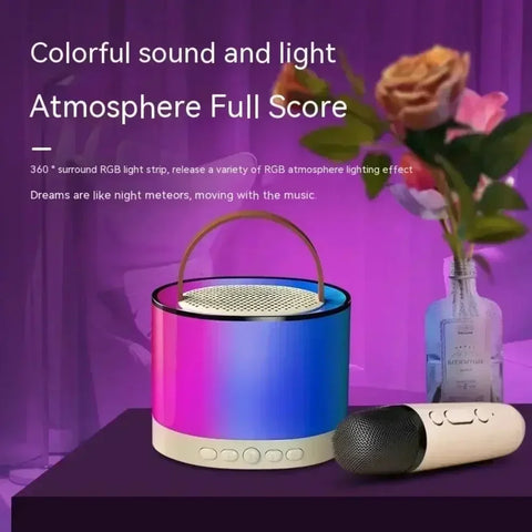 2024 RGB Light Wireless Bluetooth Speaker with Double Mic Portable Music Player Party Karaoke Machine for Child Home Xmas Gift